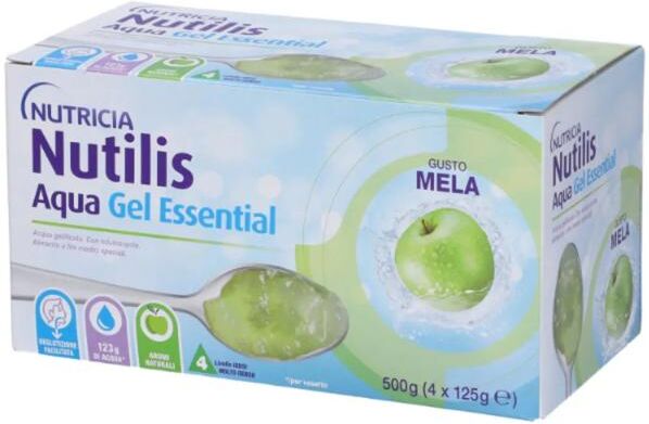 Nutilis Nutricia Aqua Gel Essential Acqua Gelificata Pronta all'Uso, Mela, 4x125ml