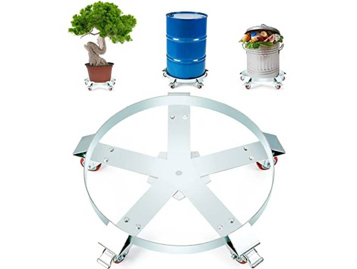 VEVOR Porte-Fût 250 L Chariot à Baril Capacité de Charge 567 kg Plateau Roulant avec 5 Roulettes Pivotantes Cadre Acier Socle Rouleur Outil pour Manutention Fûts Tambours Bidons Huile Entrepôts Usines