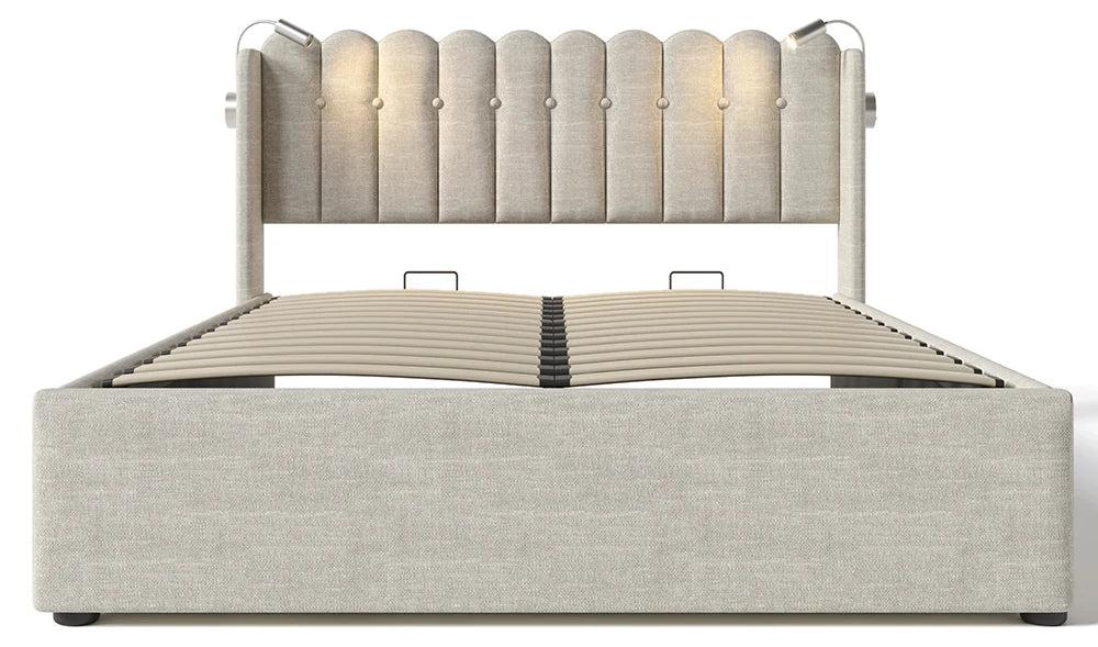 Bett - Schlafzimmerbett - Bett mit Stauraum - Bettwäschebett - Holzbett - 160x200 cm - Klappbarer Lattenrost mit Gasfedern