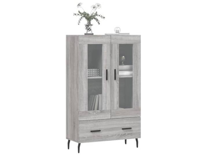 KTHLBRH Sideboard Grau Sonoma 69,5 x 31 x 115 cm Holz mehrschichtig Glastüren, großer Stauraum, Metallbeine, stabile Tischplatte für Dekoration