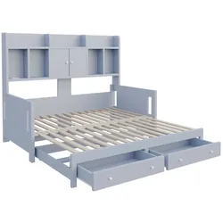 STILVORA Schlafsofa Holz Grau 90x190 cm, ausziehbar, mit Stauraum, LED und Steckdose