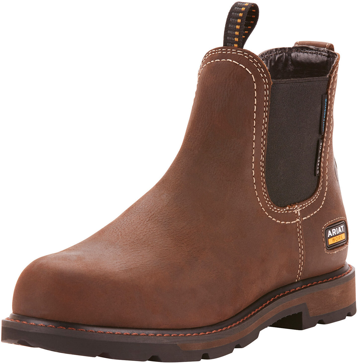 Men's Groundbreaker Chelsea Waterproof Steel Toe Work Boots in Dark Brown, Size: 9.5 EE / Wide by Ariat