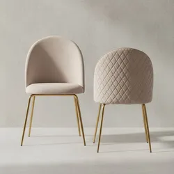 KADIMA DESIGN Skandinavischer Esszimmerstuhl 2er Set POLLY: Diamantrückenmuster, Samtbezug, lackiertes Eisengestell, 53x86x50 cm, Beige.