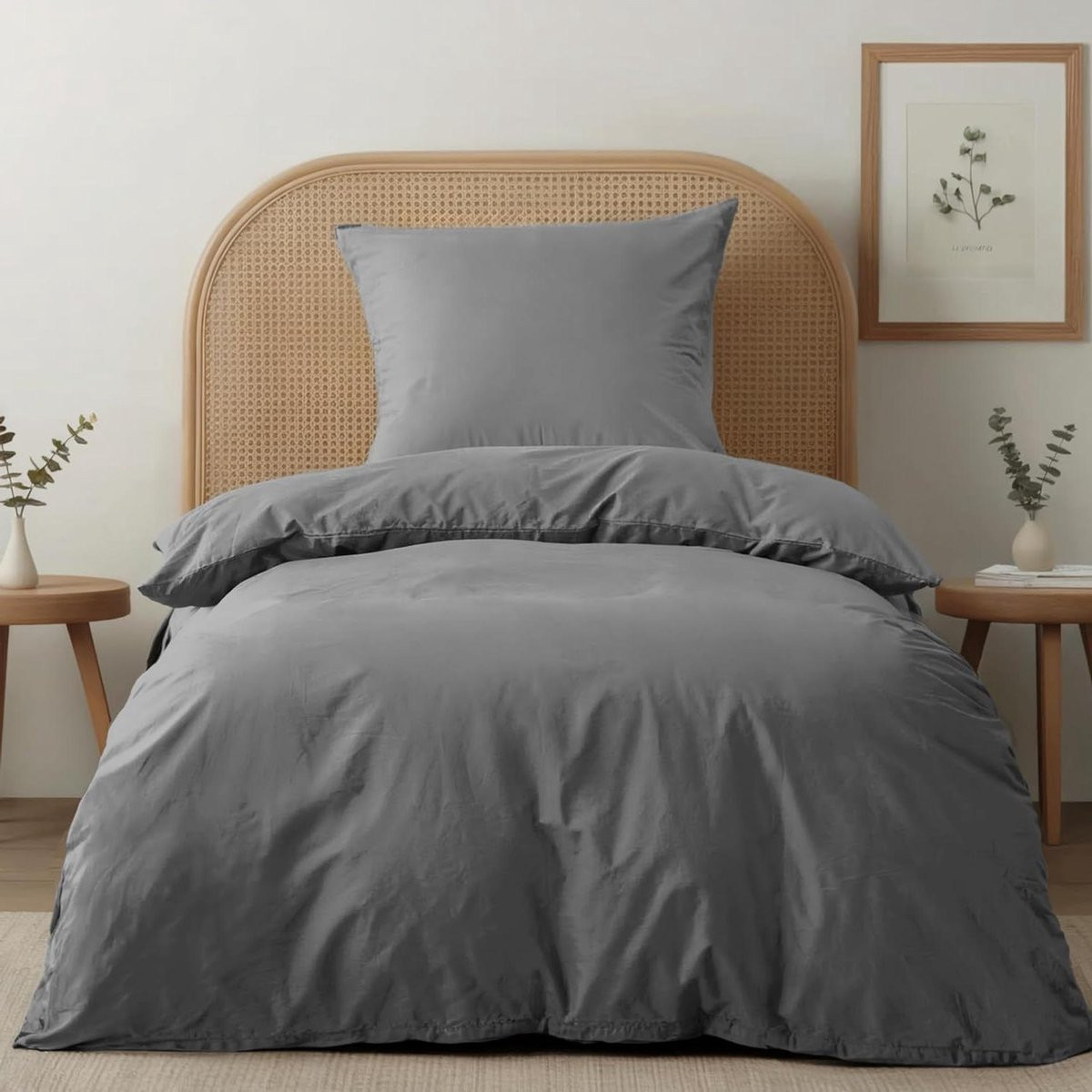 Bedset Katoen Percale - Dekbedovertrek Set - Antraciet - 135x200 cm