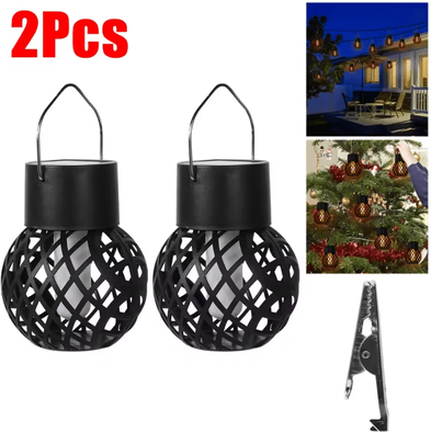 Inspire Curations Solar Flame Hanging Lantern IP65 Waterproof Outdoor Garden Light 2pcs