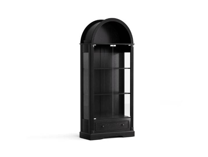 Modenuit Vitrine haute 80x35x180 cm en MDF et verre forme arche LED tricolore noir