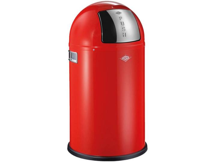 Mülleimer WESCO Pushboy Junior , rot, B:35cm H:63cm T:35cm, Stahlblech, Mülleimer, Mülleimer, Abfallsammler 22 Liter