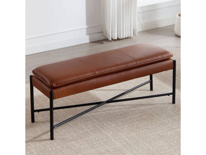 Wahson Banc à Entrée Moderne Banc à Chaussures avec Coussin Epais Banquette et Banc de Lit pour Salon et Chambre Cuir PU Marron