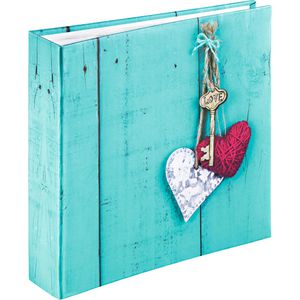 Hama Fotoalbum Rustico 2169 Love Key, Memoalbum, 22,5x22cm, 100 weiße Seiten für 200 Fotos, türkis
