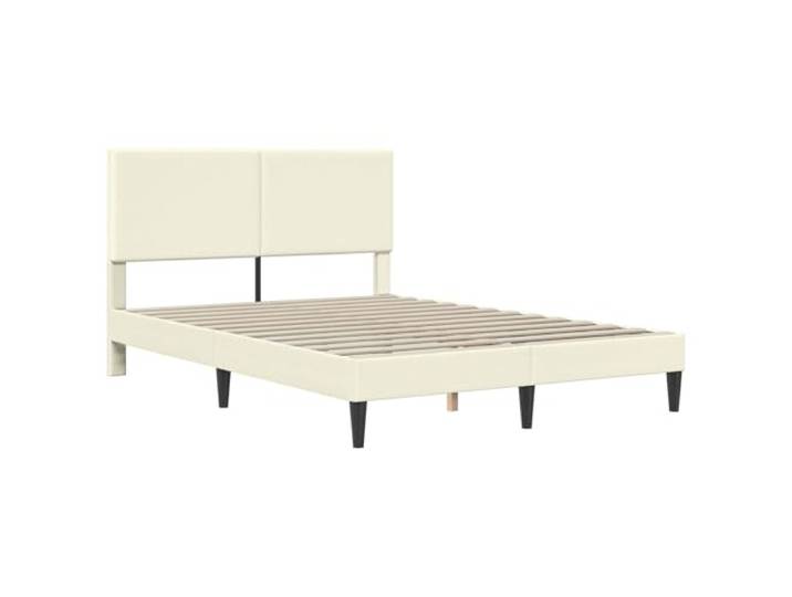 SKTQYQO Bettgestell Creme 140 x 200 cm Stoff Cords Feste Lattenroste, robustes Sperrholz, schmale Beine, minimalistisches Design
