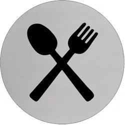 CombiCraft Silber aluminium Türschild oder Schild mit "Besteck"-Symbol, um eine Essgelegenheit anzuzeigen - Ø 75 mm