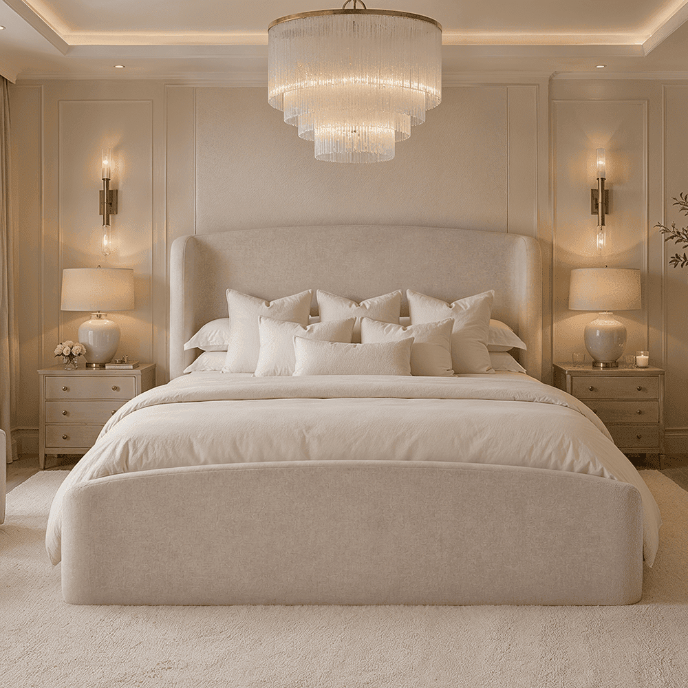 Reya Cashmere Textured Winged Ottoman Bed, Double