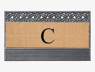 "A1 Home Collections First Impression Rubber and Coir Rosewood 24"" X 36"", Heavy Duty Outdoor Monogrammed Doormat"