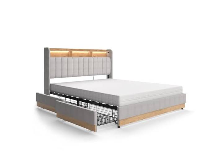 VitaliSpa Polsterbett Nura, Grau, 160x200 cm mit Matratze, mit USB-Ladeanschluss, LED-Beleuchtung und Fernbedienung