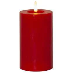LED Kerze LINA Echtwachs realistische 3D Flamme Wachsspiegel H: 17,5cm rot