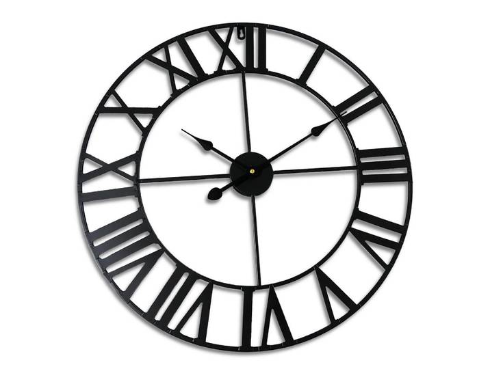 Relaxdays Wanduhr Schwarz Eisen römische Ziffern 60 cm, Metall, 60x60x3.5 cm, Dekoration, Uhren, Wanduhren