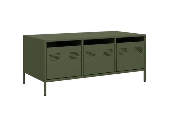 Industrieller Couchtisch aus Stahl, Olive, 101,5 x 50 x 43,5 cm, mit Aufbewahrung