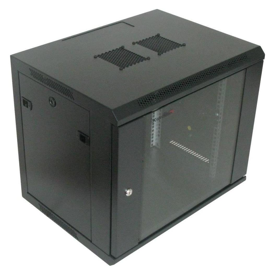 XtendLan 19" nástěnný rozvaděč 12U 600x600, nosnost 60 kg, skleněné dveře, rozložený, černý (12 HE, 19 Zoll Rack) (WS-12U-66-BLACK-U)
