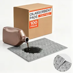VEVOR 100 Stk. Ölsaugtücher 330x250mm Auffangmatten für Öl & Wasserbasis, Universelle Saugmatten zum Reinigen für Lager Werkstatt Garage Industrie, 3-Lagige Polypropylen-Struktur, Saugstark, mit Box