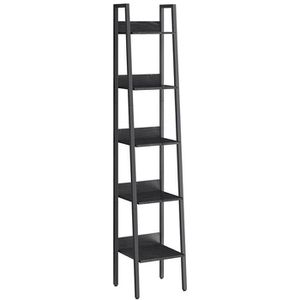 Vasagle Bücherregal LLS109B56, schwarz, aus Metall / Holz, 5 Ebenen, 33,8 x 170 x 30cm