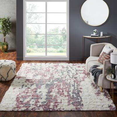 KALATY Abstract Tribal Shag Pink/Grey Area Rug