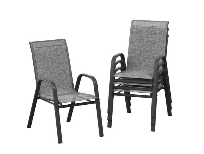 Lot de 4 chaises de jardin empilables Fauteuil de jardin à accoudoirs textilène structure métal pour terrasse balcon gris