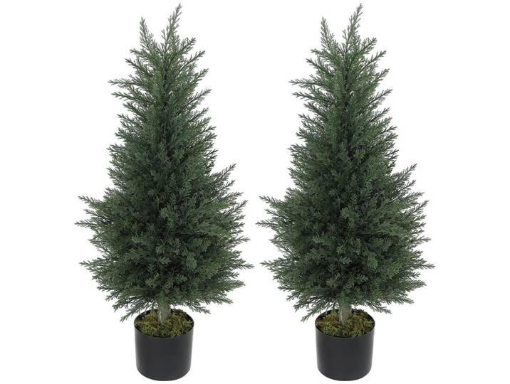 Homcom Künstliche-Zypresse UV-beständig 90cm 2er Set, Grün, Kunststoff, 90 cm, Dekoration, Blumen & Blumentöpfe, Kunstpflanzen