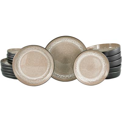 Teller-Set OTTO HOME "modernes Teller Set, Service Novalee", beige (schwarz, beige), 18 Stk., Steinzeug, Geschirr-Sets, hohe Haltbarkeit, spülmaschinen- & mikrowellengeeignet, Reaktivglasur
