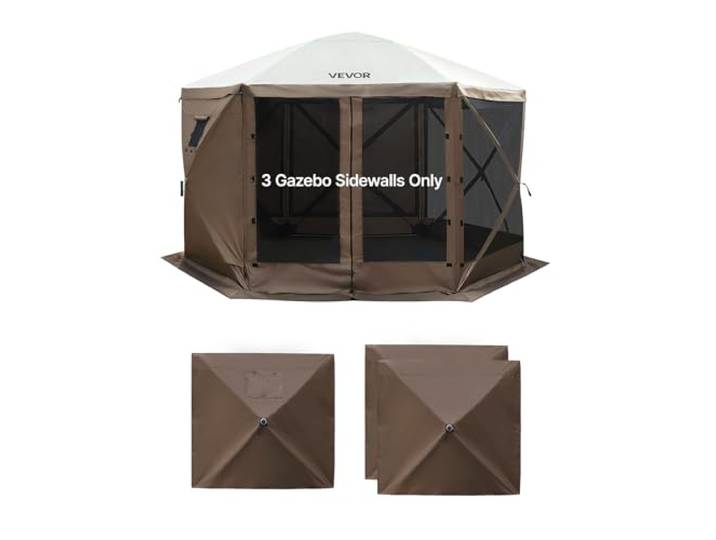 VEVOR Paroi Latérale de Tonnelle 1\,73x1\,48 m Panneau Latéral de Tente Tonnelle Lot de 3 pour Événements Stands Vendeur\, Couche Imperméable\, Coupe-Vent et Pare-Soleil\, avec Fenêtre sur Un Côté\, Marron