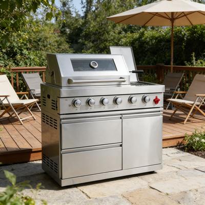 Lirago 75300 BTU 6 Burners Deluxe Stainless Steel Gas Outdoor Kitchen Bar Barbecue Island Grill Outdoor BBQ Gas Grill - N/A