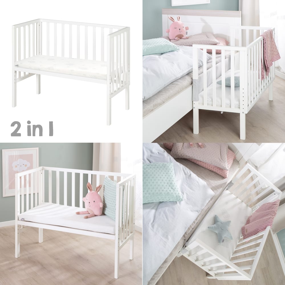 roba Lit cododo 90x45 avec matelas et barrière en bois blanc Blanc 100x76x47cm