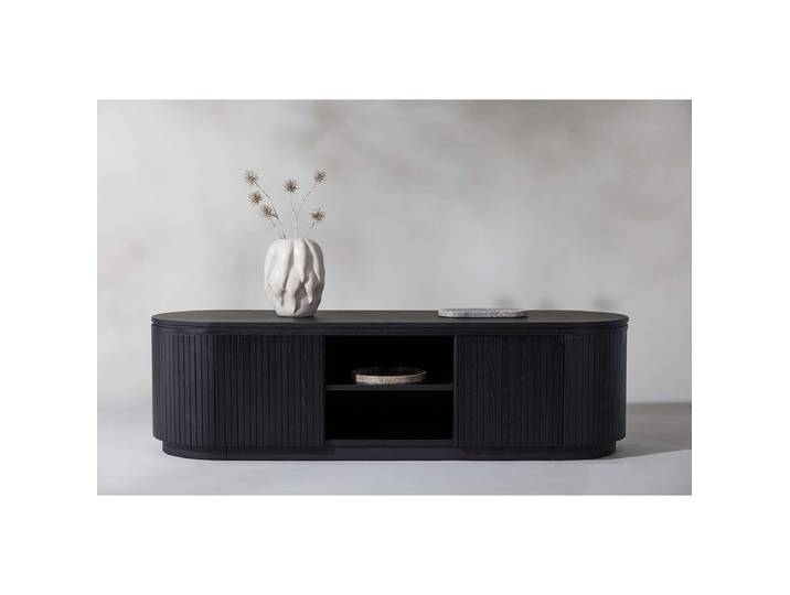 Meuble TV plaqué Fjällbacka MDF panneau de fibres à densité moyenne , contreplaqué Noir 160 x 45 x 48cm