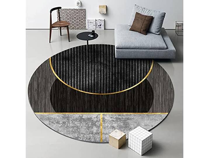 DRSFF Graue Schwarze Gold runde areor teppiche für Wohnzimmer Schlafzimmer 100 120 140 160 180 200 cm großer Teppich Computer Stuhl wohnkultur rutschfeste bodenmatten (Size : Durchmesser 200cm)
