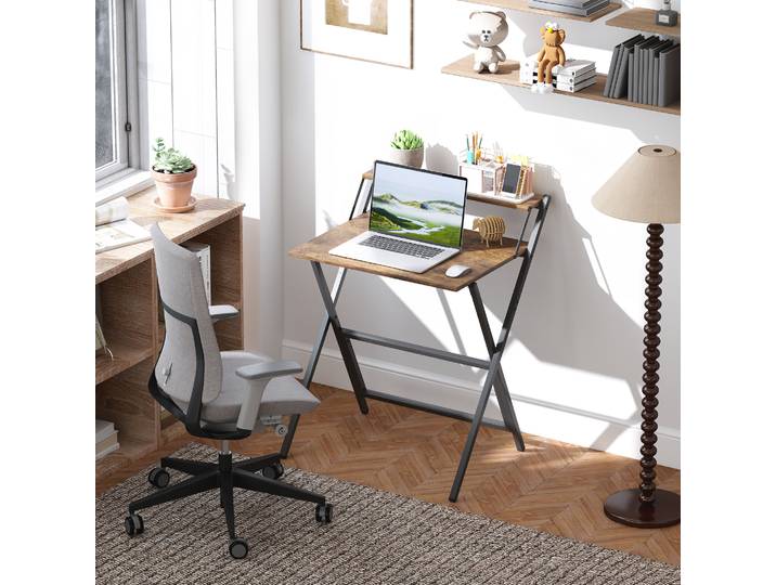 HOMCOM Bureau Pliable avec Étagère 65,5x45cm Brun Rustique