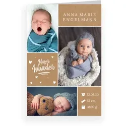 Geburtskarte: Unser kleines Wunder mit Fotos in Kraft Look