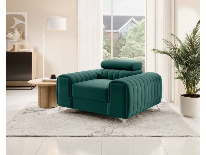 Designer Sessel Linuro mit verstellbarer Kopflehne - Grün - Luxusbetten24