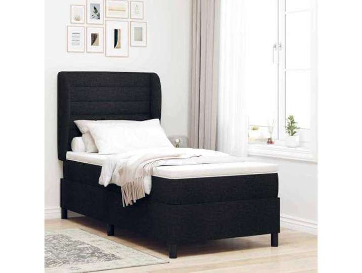 Verstellbares Boxspringbett mit mittelfester Matratze Modernes Stoffdesign Boxspringbett mit Matratze Schwarz 90x190 cm Stoff verstellbares Kopfteil Topper Luxus Komfort Bett modern