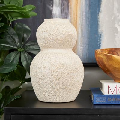 ARCILLA ELEMENTAL Cream Ceramic Hourglass Textured Vase with Brown Distressing