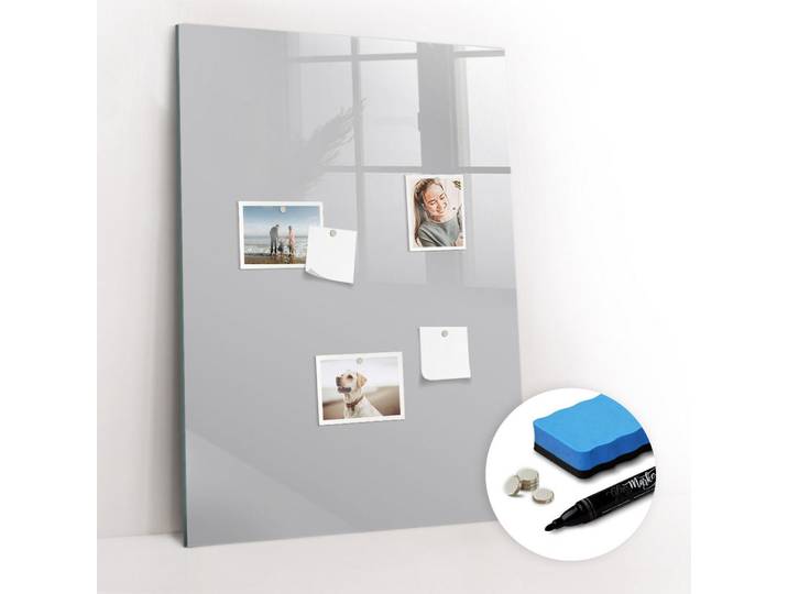Tulup Magnettafel 70x100 Hellgrau schwarzer Marker, Glas, 70x0.4x100 cm, Bilder & Rahmen, Pinnwände & Magnettafeln
