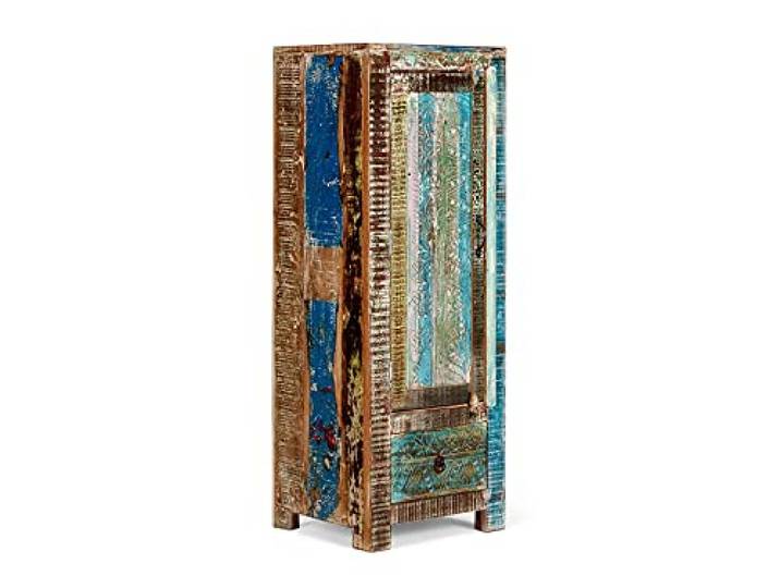 Woodkings Bad Hochkommode Blue Lagoon Massivholz Mango bunt massiv, rustikal, Design Holzmöbel, Badezimmerschrank, Badezimmerkommode
