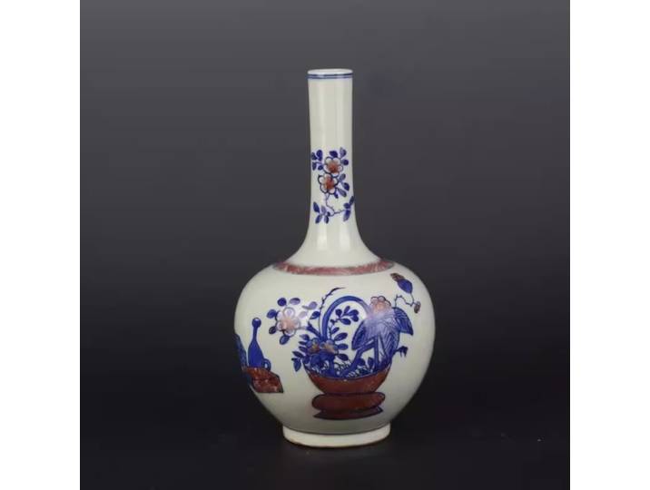 Vase d'orchidée peint en porcelaine chinoise ancienne, marque Qing Kangxi