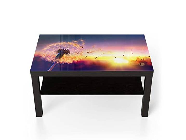 DEQORI Glastisch schwarz groß 90x50 cm Motiv Pusteblume im Abendlicht ausgefallener Beistelltisch aus Glas Hochglanz Couchtisch fürs Wohnzimmer moderner Couch Tisch mit Design