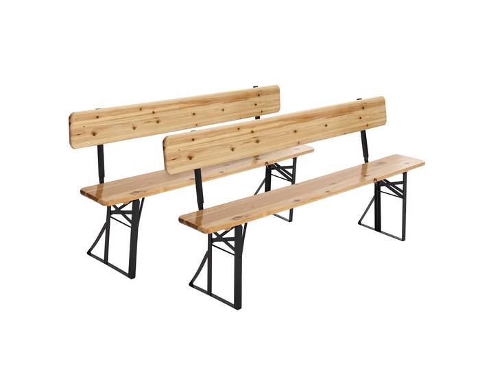 Klappbänke aus Holz mit Rückenlehne, 3-Sitzer, 180 cm - 2er-Set