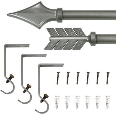 Lumi Home Furnishings "5/8"" Drapery Single Curtain Rod Set with Decorative Arrow finials_Pewter"