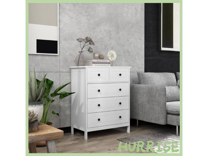 Cocosity Commode Meuble De Rangement 5 Tiroirs Pour Chambre Bureau Entrée Blanc Et Poignée Métal Noir