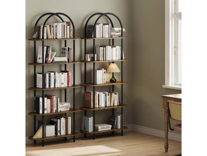 Lot de 2 Bibliothèque cintrées-5 niveaux bibliothèque haute à structure métallique étagère vintage pour plantes salon chambre