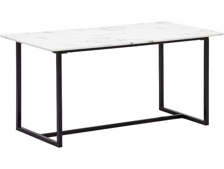WOHNLING Table de salle à manger 180x90x76 cm Table de cuisine blanche aspect marbre Table de salle à manger moderne Grande table de salle à manger rectangulaire Table de salle à manger avec pieds métalliques