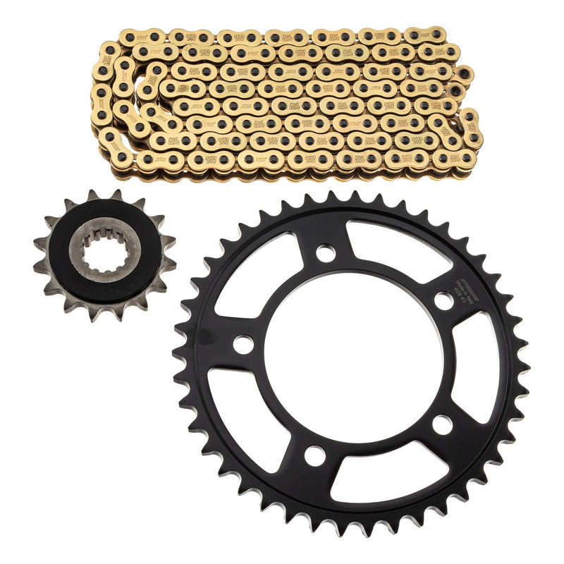 Kit chaîne EK/PBR 16x43-120m chaîne 530 SRX2 or couronne acier Honda