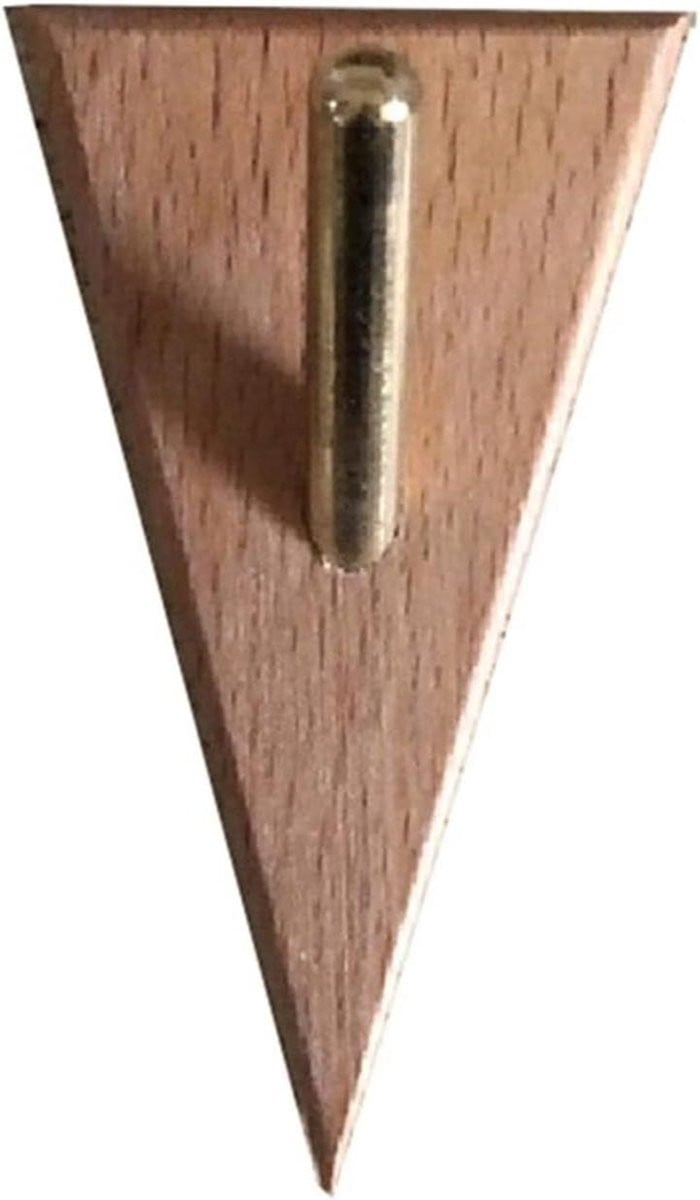 Driehoekige wandkapstok van massief beukenhout met messing haken
