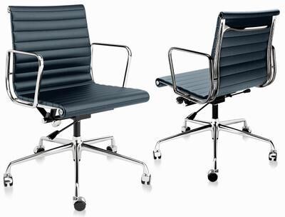echamp Genuine Leather Office Chair with Chrome Frame Adjustable Swivel Chair